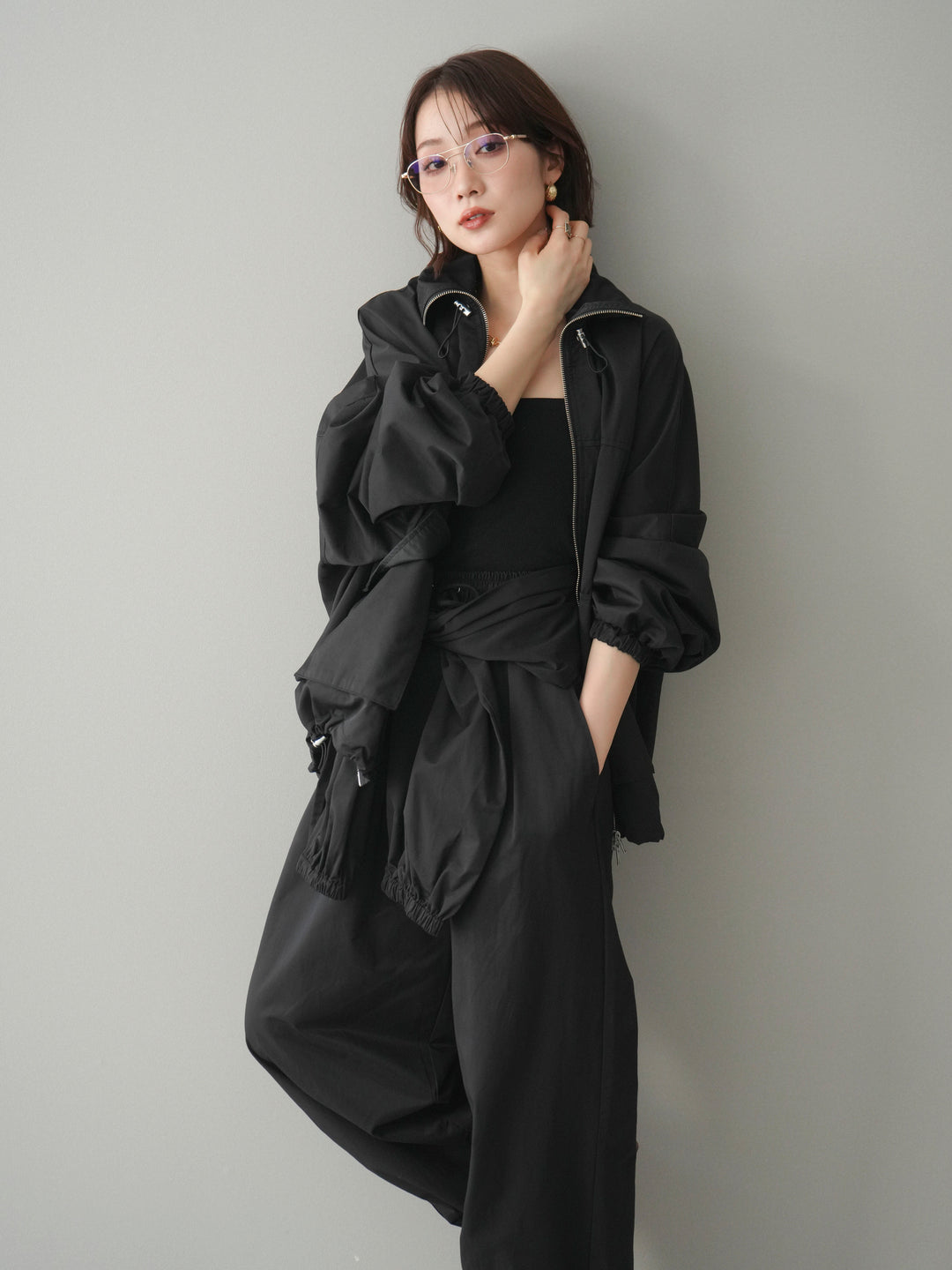 [予約]ビッグポケットコットンナイロンジップブルゾン/black