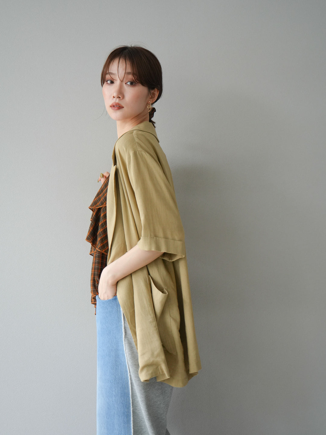 [予約]チェック柄ラッフルキャミソール/ブラウン