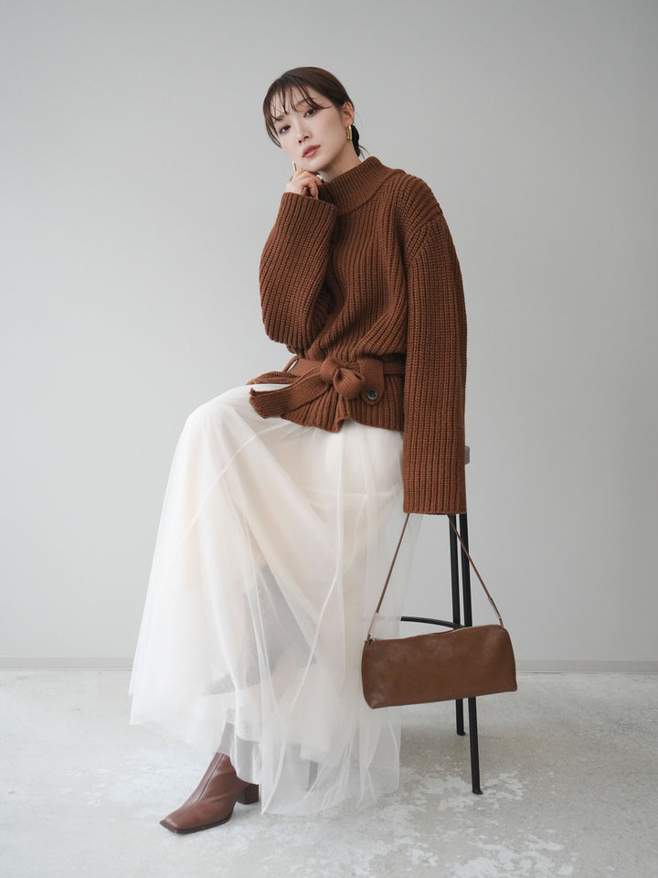 [SET]畦編みボトルネックZIPニットカーディガン+畦編みボトルネックZIPニットカーディガン(2set)