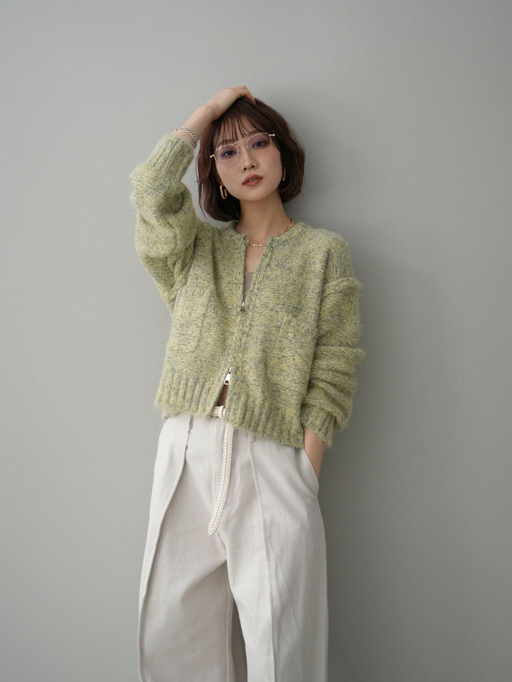 [SET]ミックスヤーンダブルZIPニットカーディガン+コットンツイルカーブパンツ(2set)