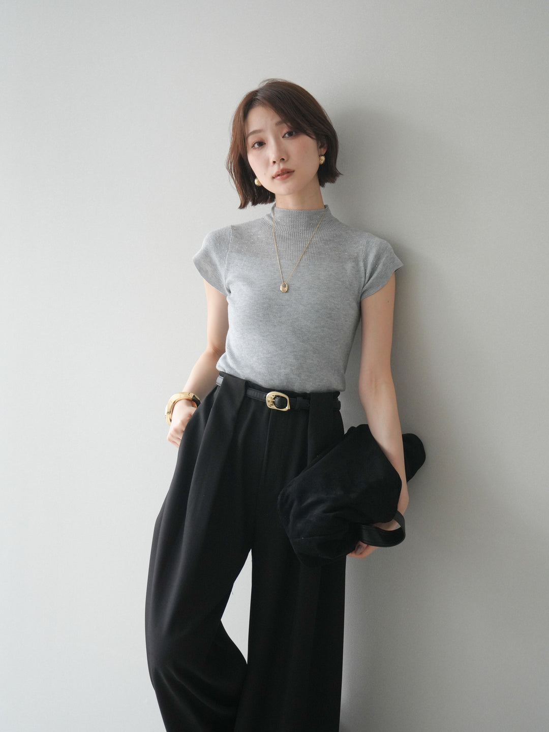 [SET]ビジューシアーフレンチニット+選べるアクセセット(2set)