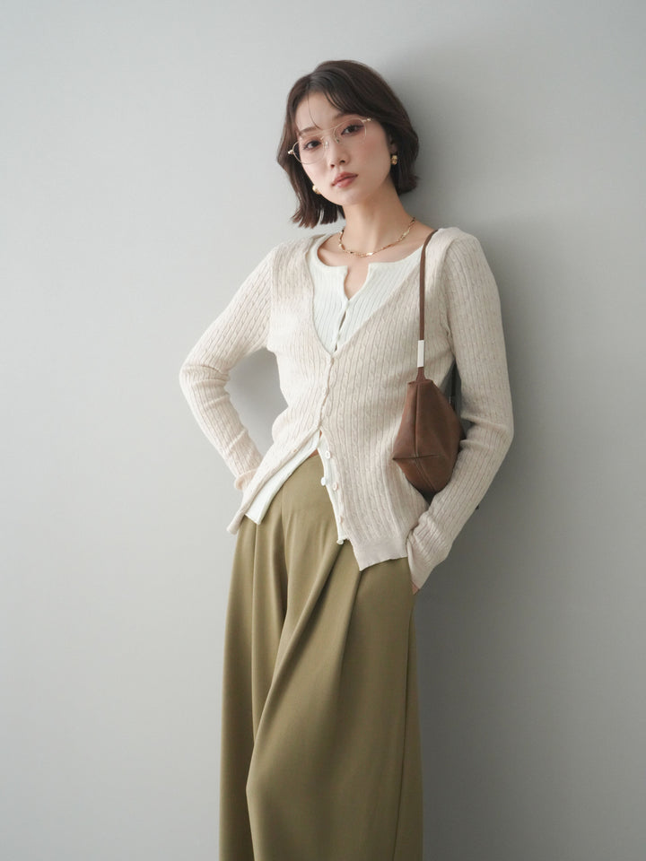 [予約]バイカラーレイヤードニットカーディガン/white