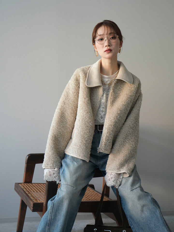 [予約]スエード襟ボアショートジャケット/beige