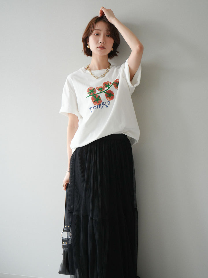 [SET]トマト刺繍TEE+チュールレーススカート(2set)