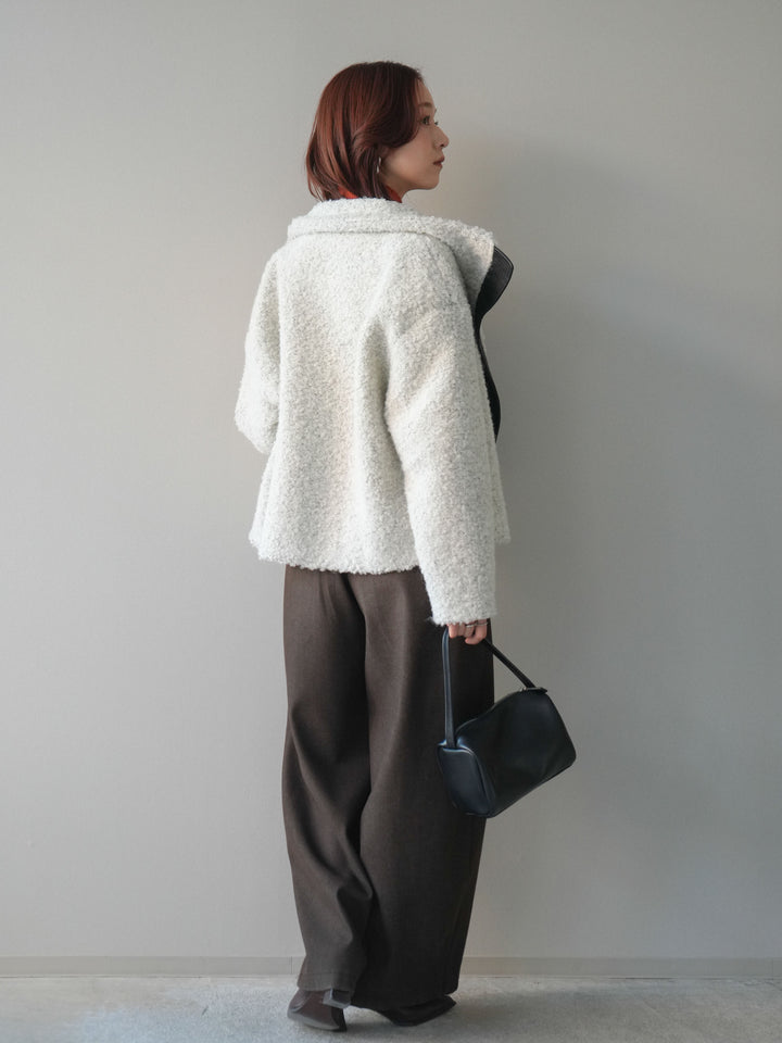 [予約]アニマル柄ベルト付きウールタッチワイドパンツ/brown