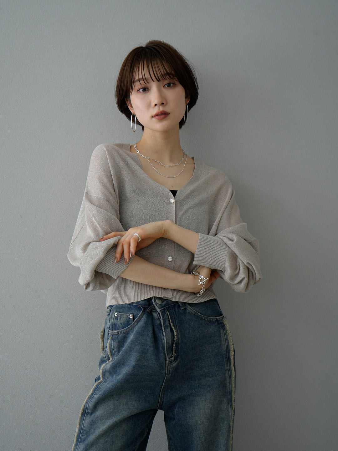 [SET] Lame sheer knit cardigan + lame sheer knit cardigan (2set)