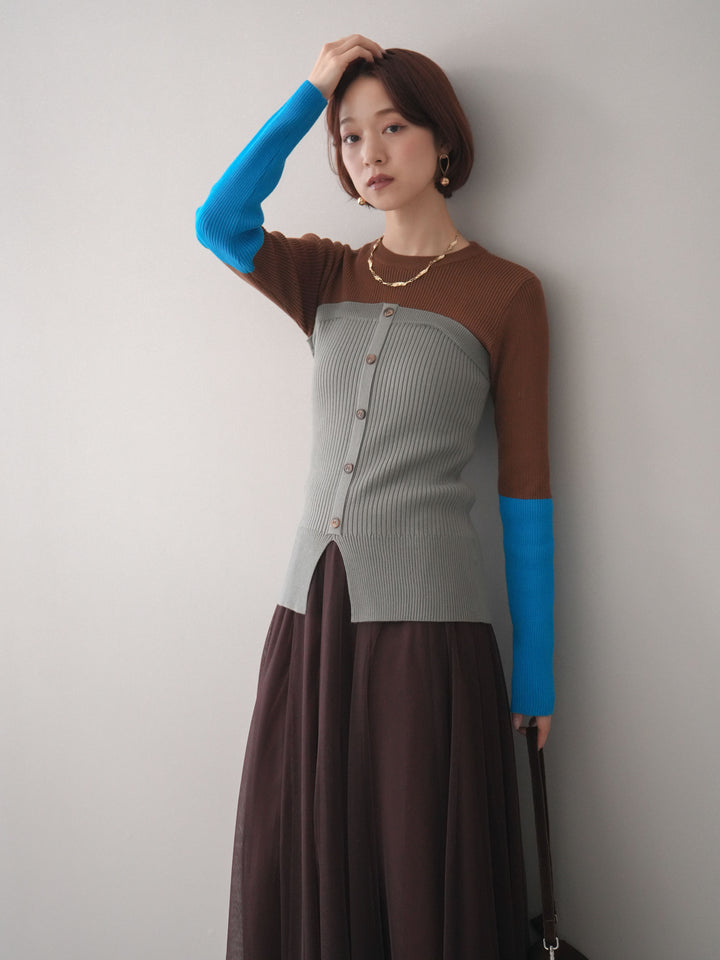 [SET]配色ビスチェドッキングリブニットトップス+選べるアクセセット(2set)