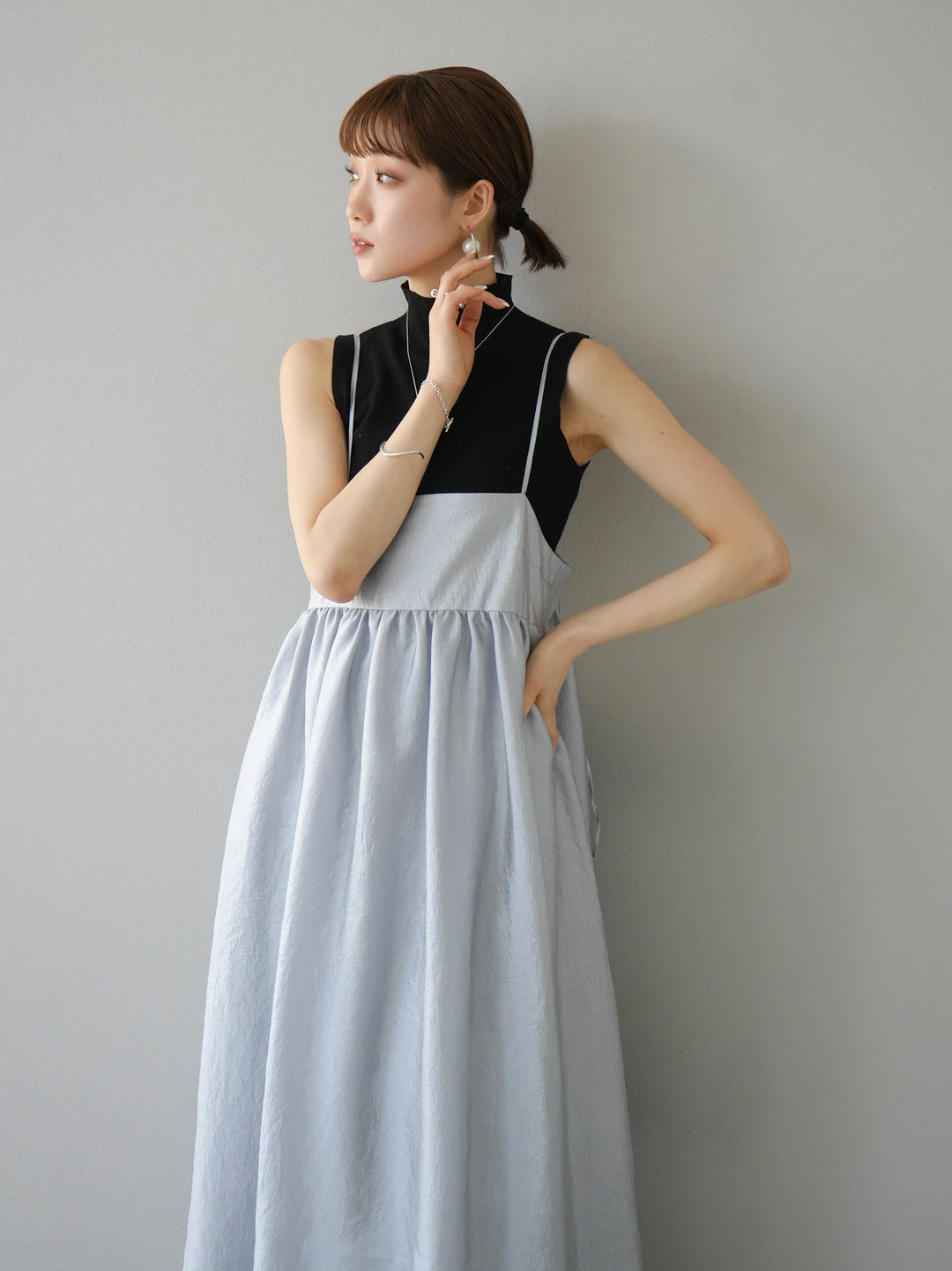 [Pre-order] Sheer Washer Volume Cami Dress/Gray