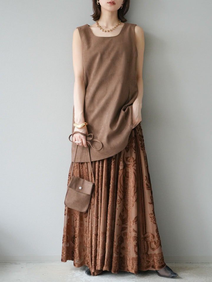 [予約]ショルダーポーチ付スウェードミニワンピース/ブラウン