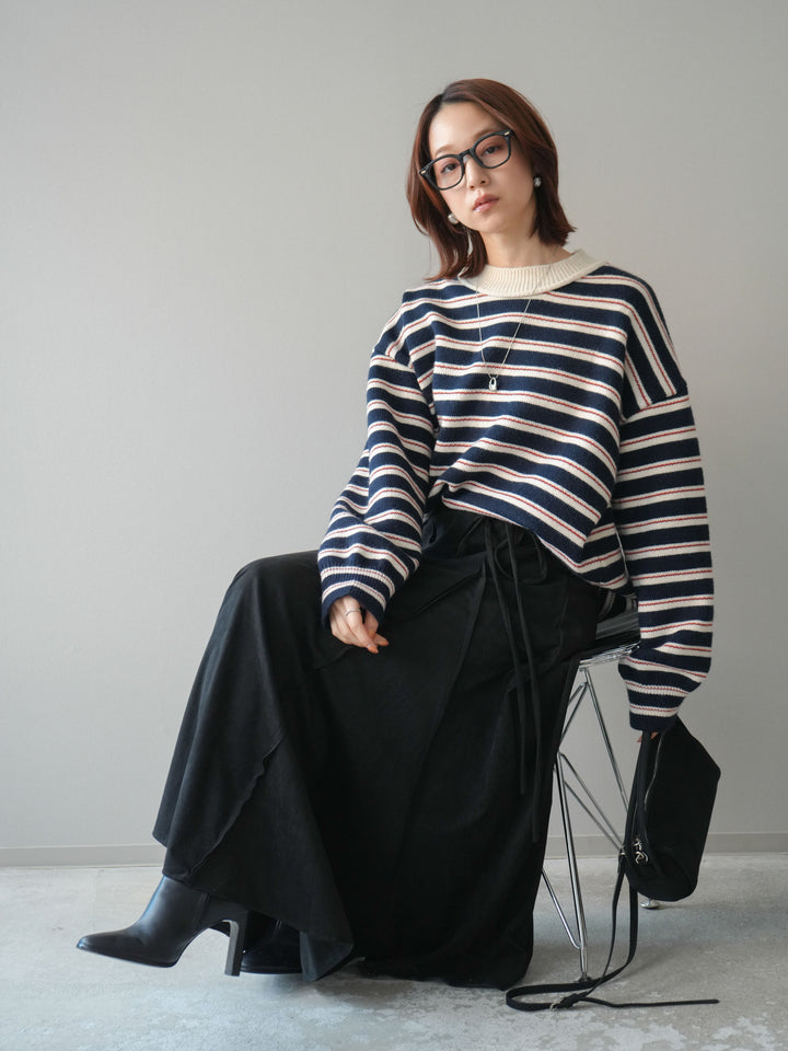 [予約]モックネックボーダーニットプルオーバー/navy