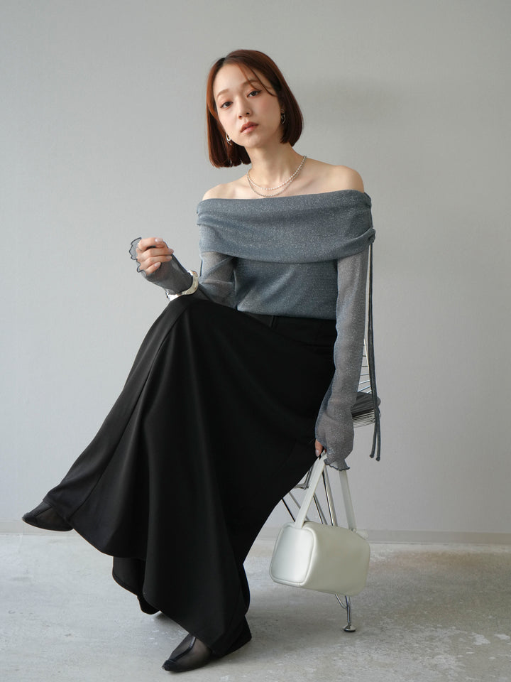 [予約]ラメシアーウィンガーホールオフショルトップス/チャコール