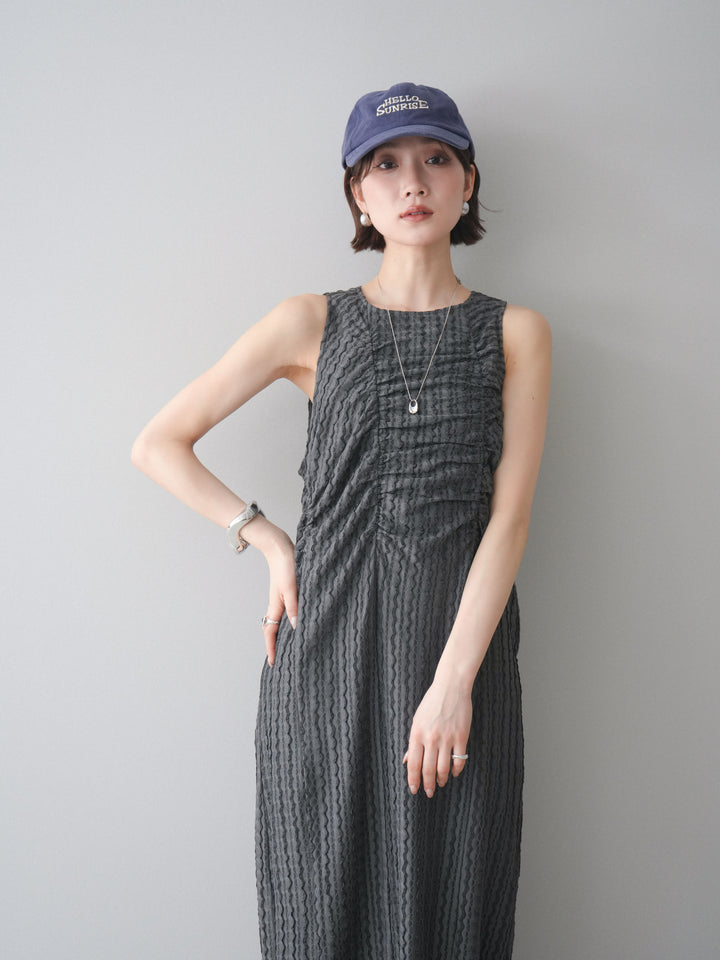 [予約]シャーリングジャガードノースリーブワンピース/gray