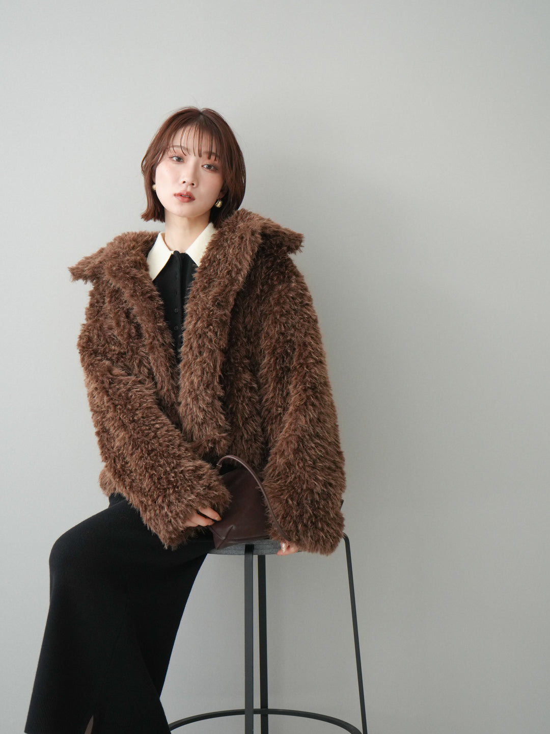 [予約]配色ポロニットワンピース/black