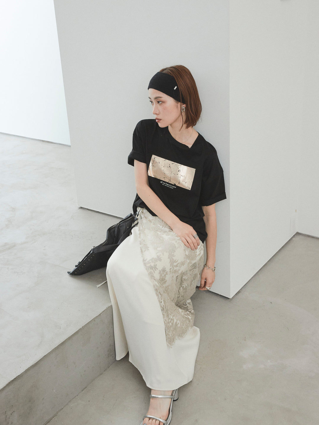 [SET] 燙金印花乾爽棉質TEE​​ + 寬鬆窄裙 + 薄紗提花裹身長裙 (3套)