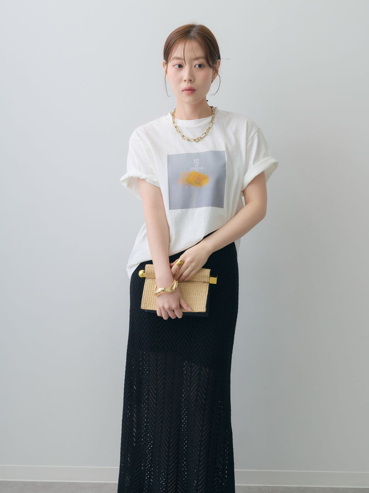 [SET]ニュアンスフローラルフォトTEE+クロシェシアーセミフレアスカート(2set)