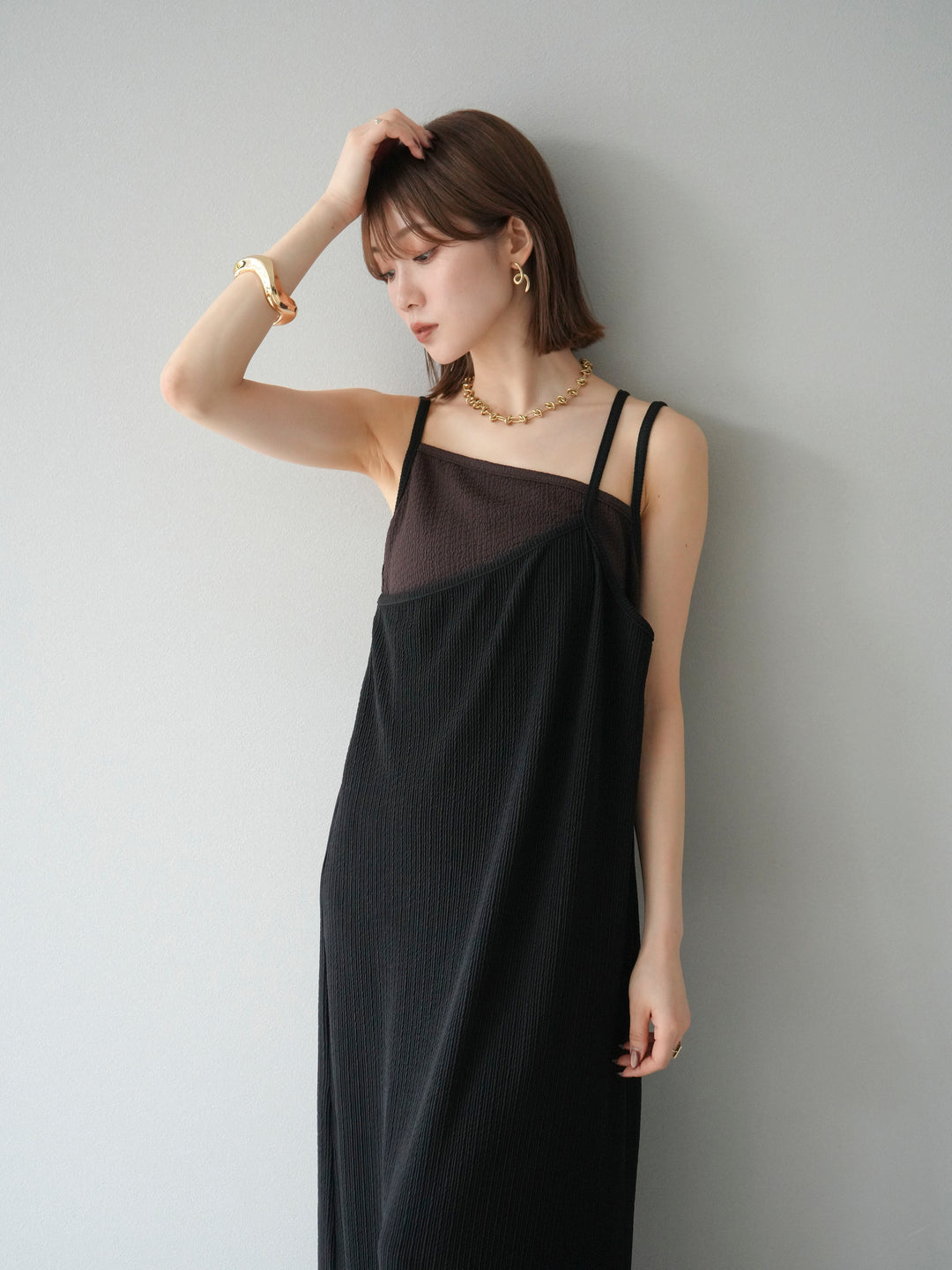 [予約]バイカラーレイヤードキャミワンピース/ブラック