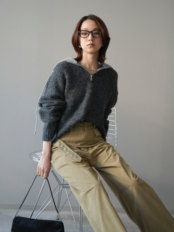 [予約]バイカラージップニットプルオーバー/charcoal