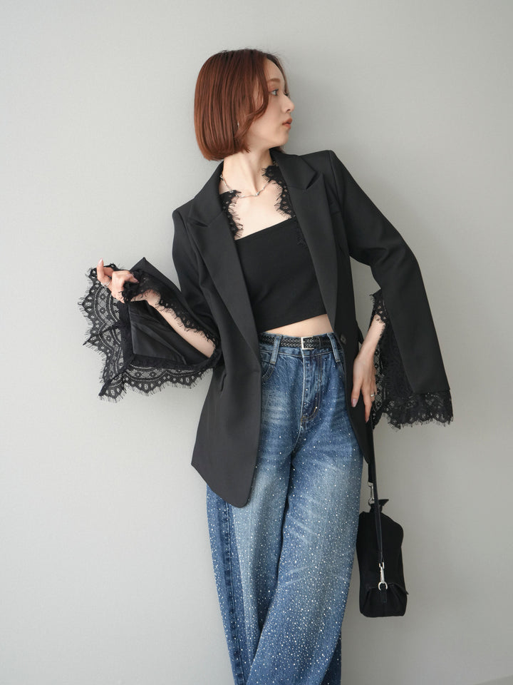 [SET]レースレイヤードスリットジャケット+選べるアクセセット(2set)