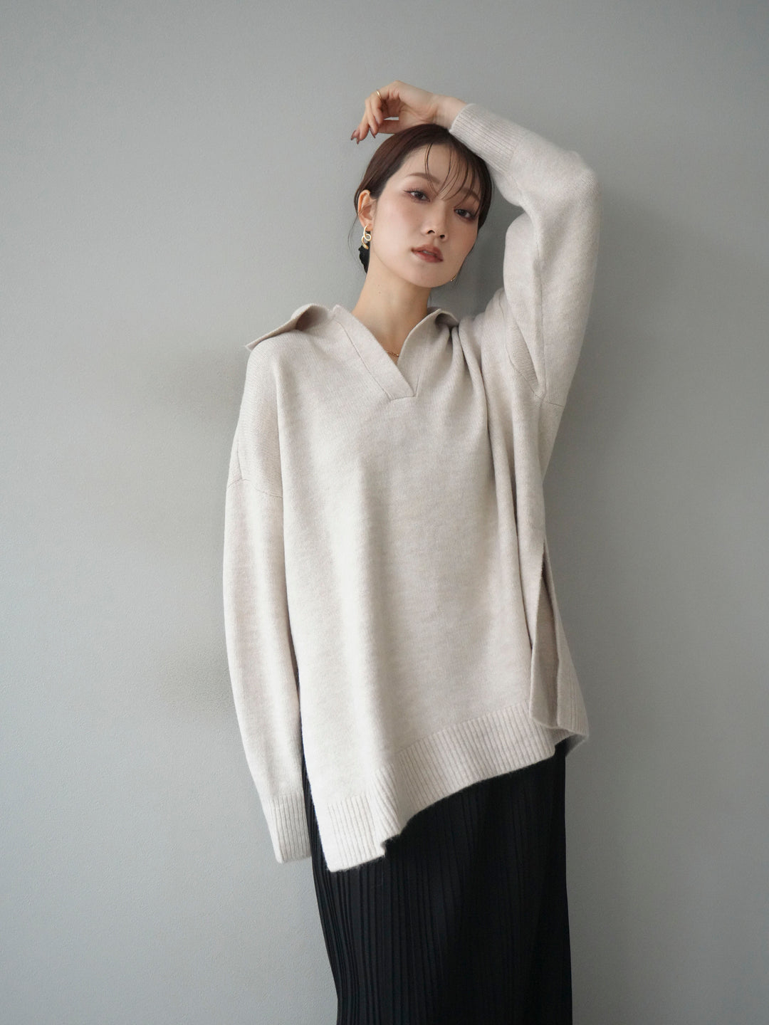 [SET]スキッパーオーバーニットプルオーバー+選べるアクセセット(2set)