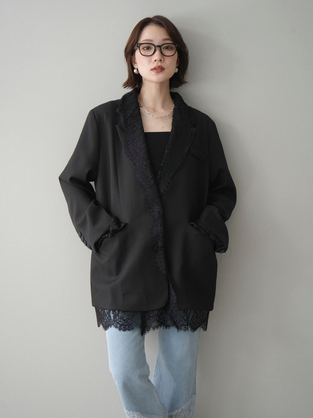 [予約]レースドッキングオーバージャケット/black