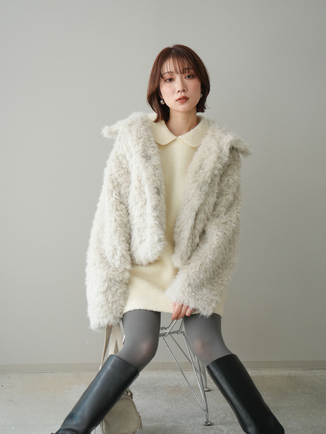 [SET]襟付きブークレミニワンピース+襟付きブークレミニワンピース(2set)