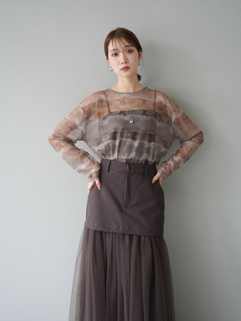 litmus シアースキントップス　Ameri シアートップス 予約]ニュアンス柄シアートップス/カーキ – Lumier