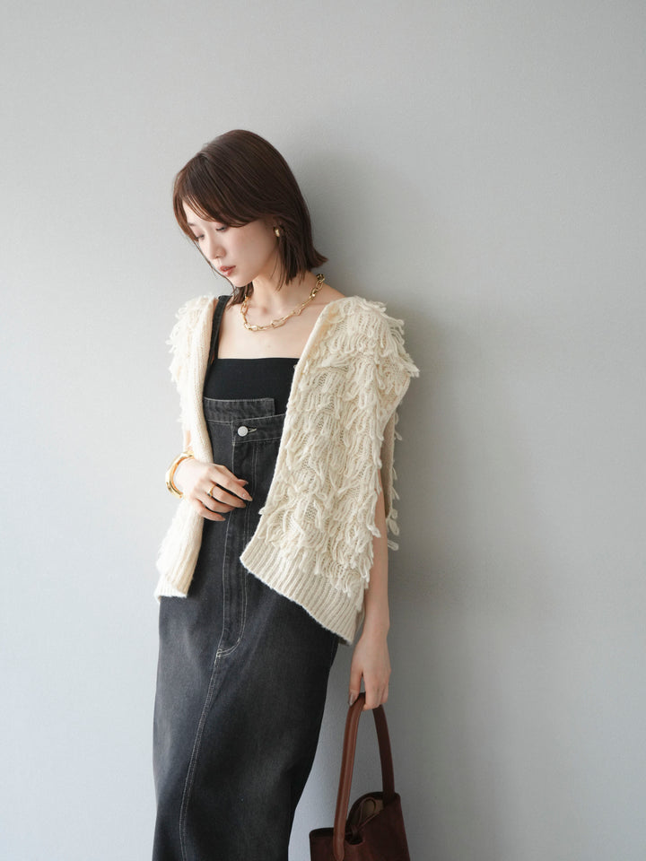 [SET]ループデザインベスト+アシンメトリーデニムワンピース(2set)