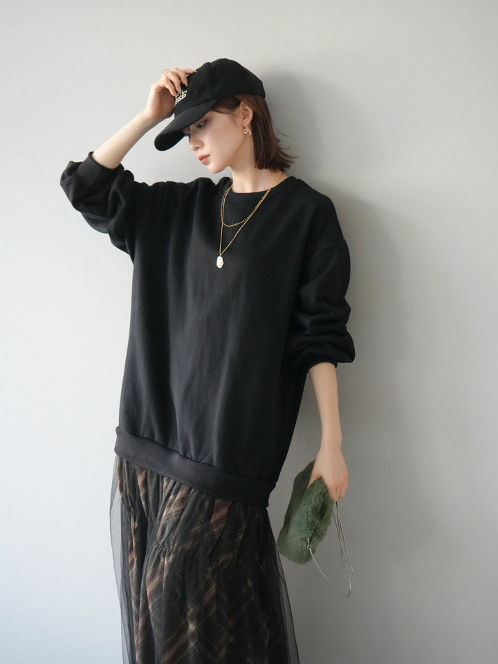 [予約]スウェットドッキングチェック柄レイヤードワンピース/ブラック