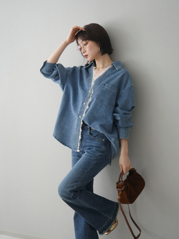 [SET]レースレイヤードデニム開襟シャツ+選べるアクセセット(2set)