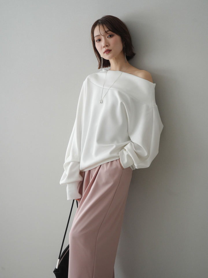 [SET]アシンメトリーオフショルポンチプルオーバー+ベルト付キーホルダーモチーフワイドパンツ(2set)