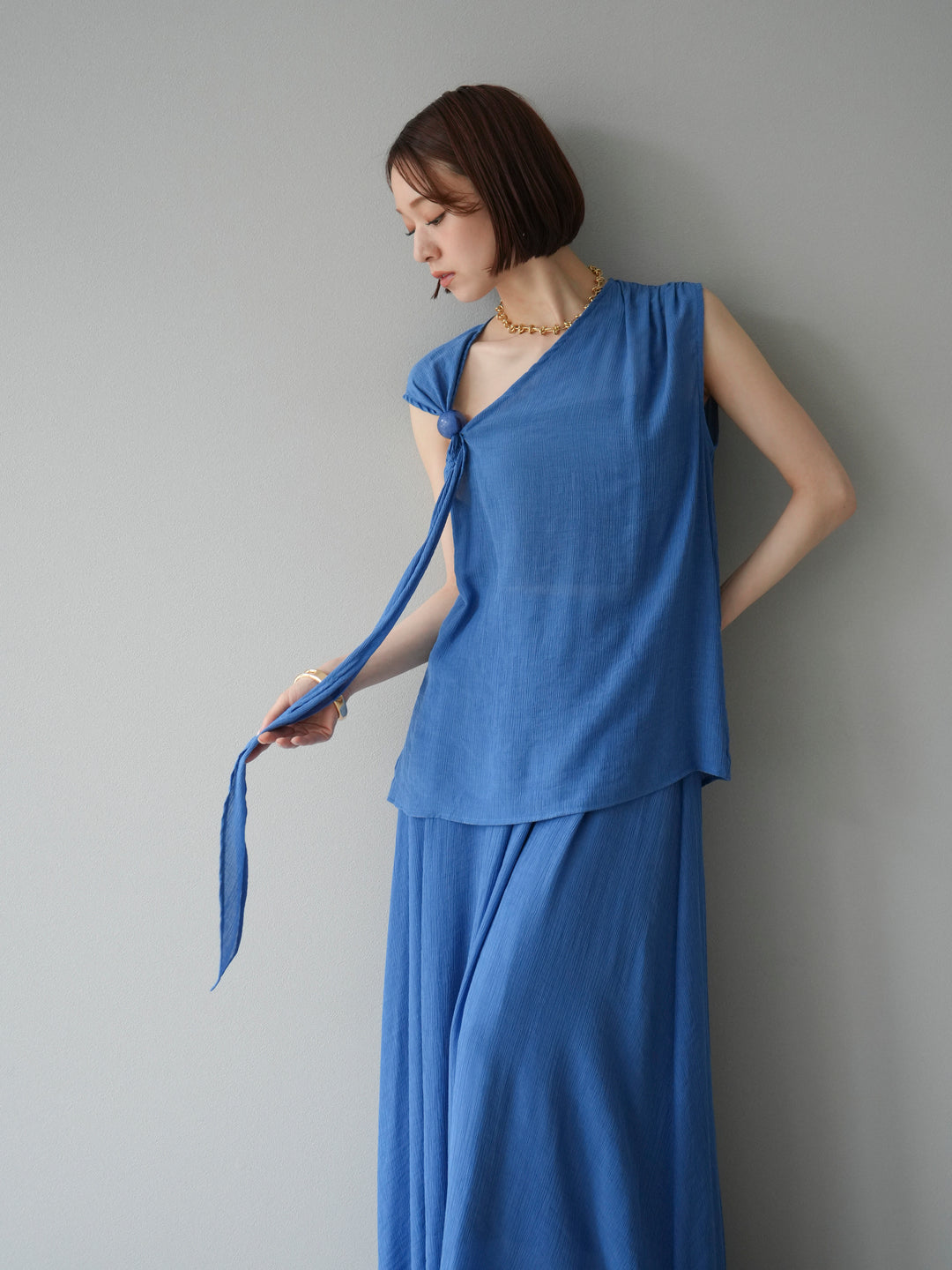 [SET]ビーズモチーフ楊柳ブラウス＆フレアスカートSET UP(2set)