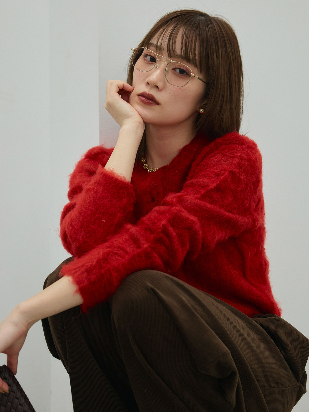 【Allure】[SET]モヘアタッチクロップドニットプルオーバー+モヘアタッチクロップドニットプルオーバー(2set)