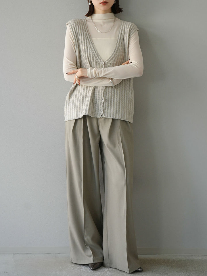 [SET]シアー切替ストレッチ長袖トップス+シアー切替ストレッチトップス(2set)