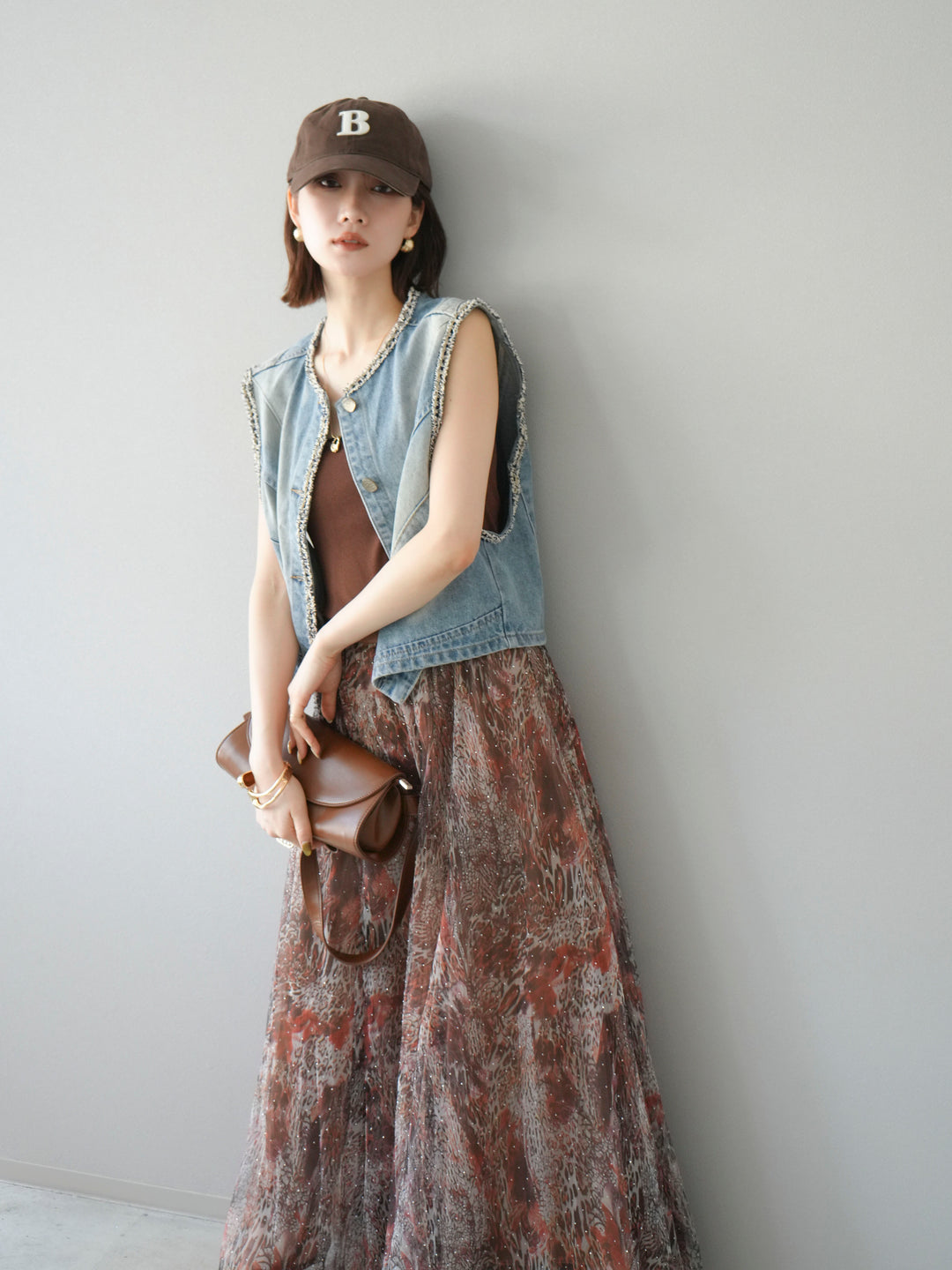 [予約]ツイードデザインデニムベスト/ライトブルー