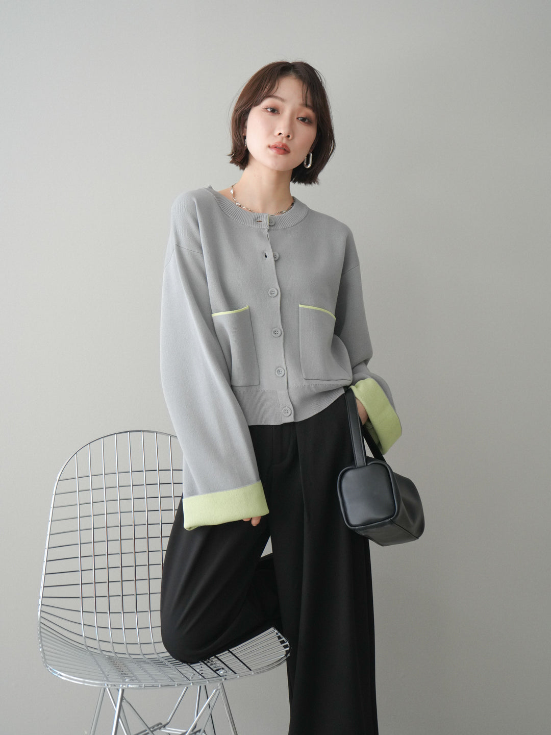 [SET]レーヨンポリダブルフェイスニットカーディガン+ベルトループデザインワイドパンツ(2set)