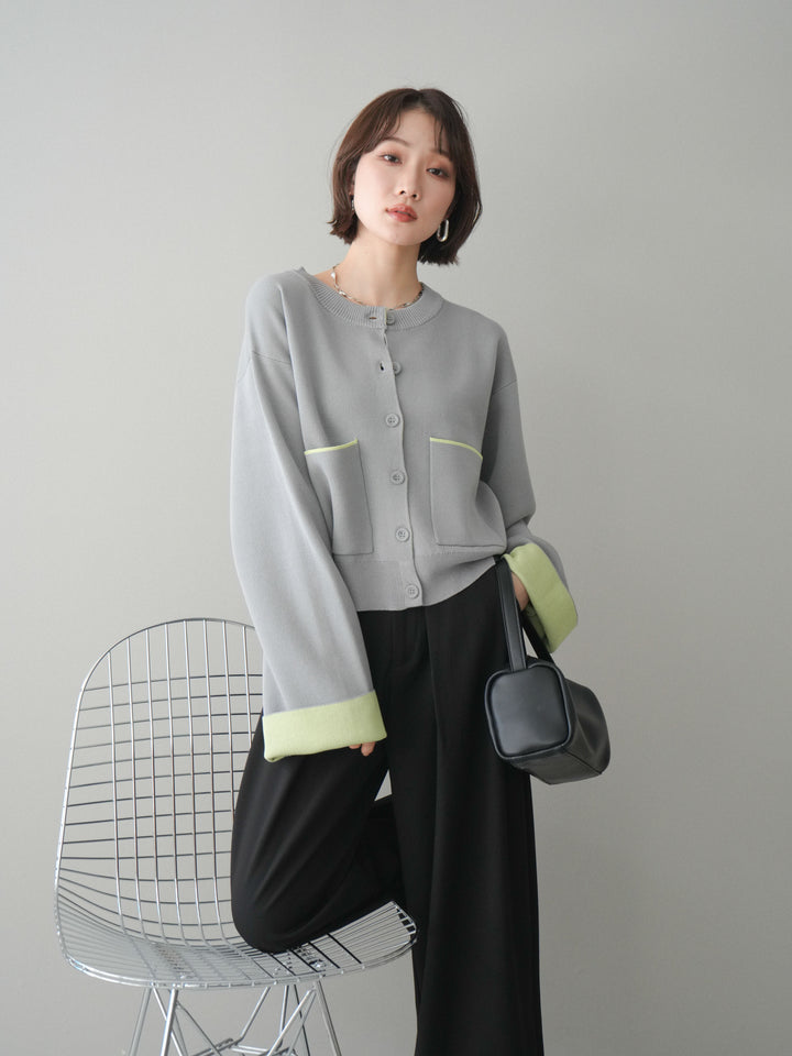 [SET]レーヨンポリダブルフェイスニットカーディガン+ベルトループデザインワイドパンツ(2set)