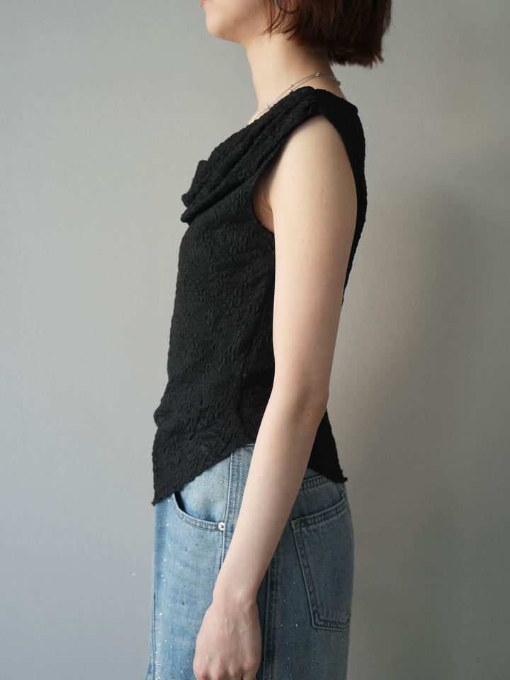 [予約]レースドレープネックアシメトップス/black