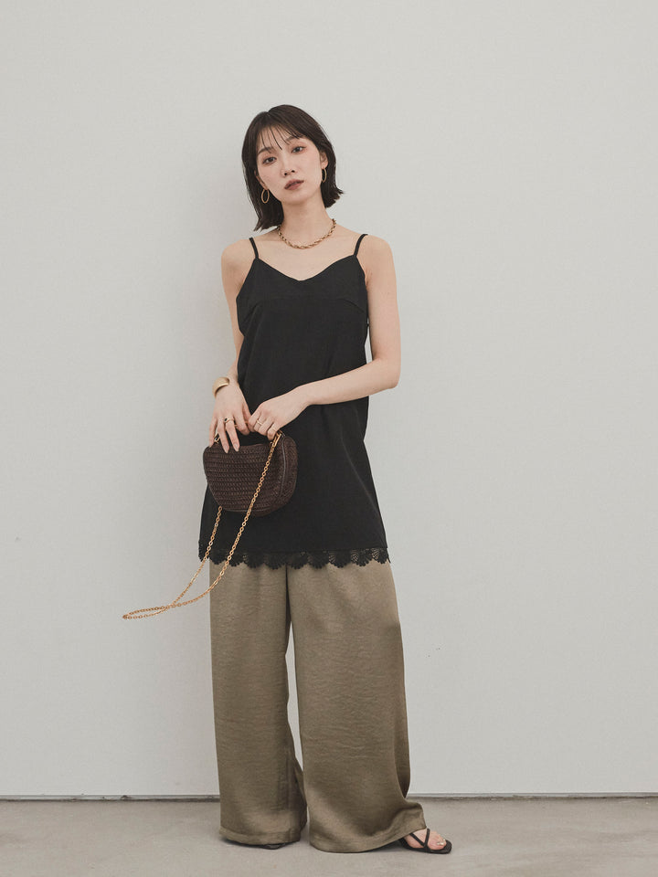 [SET]裾レース切替キャミミニワンピース+サテンイージーパンツ(2set)