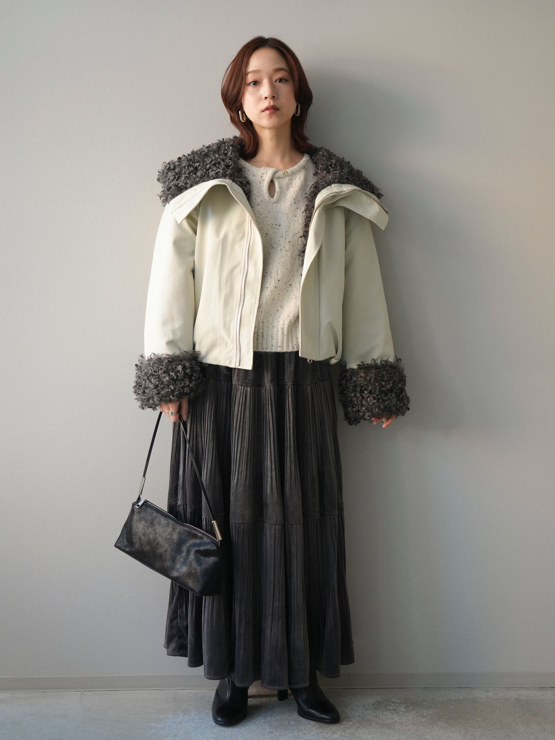 [SET]プードルファーダウンジャケット+ベロアティアードワッシャースカート(2set)