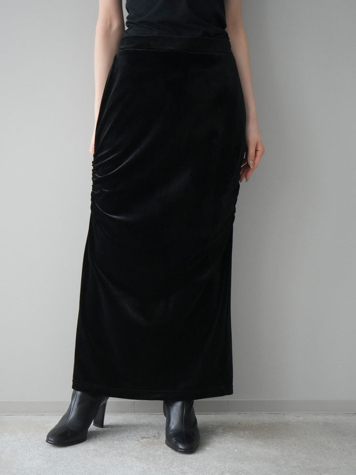 [予約]ギャザーベロアスカート/black