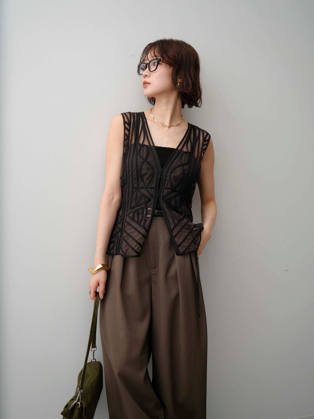 [予約]シアーコードデザインベスト/brown