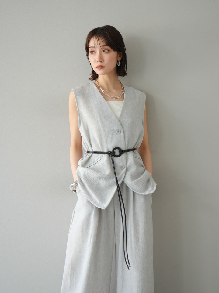 [SET]ベルト付リネンタッチベスト＆ワイドパンツSET UP(2set)