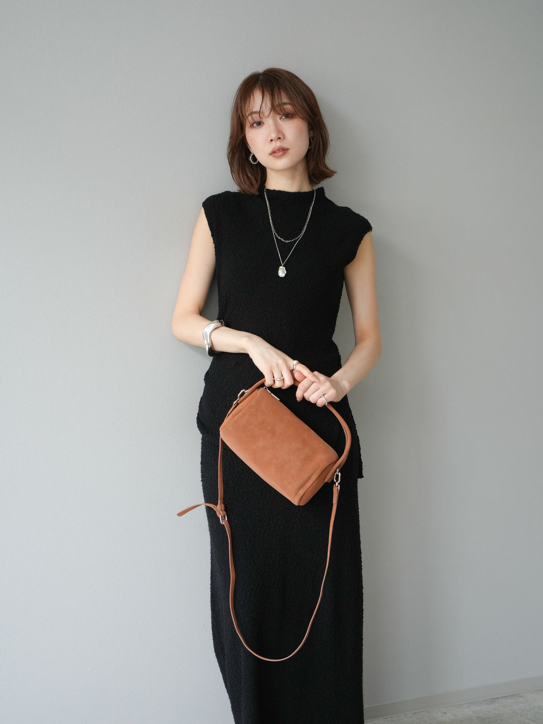 [套裝] 珠地佈針織無袖上衣 + 珠地佈針織I字裙 (2套)