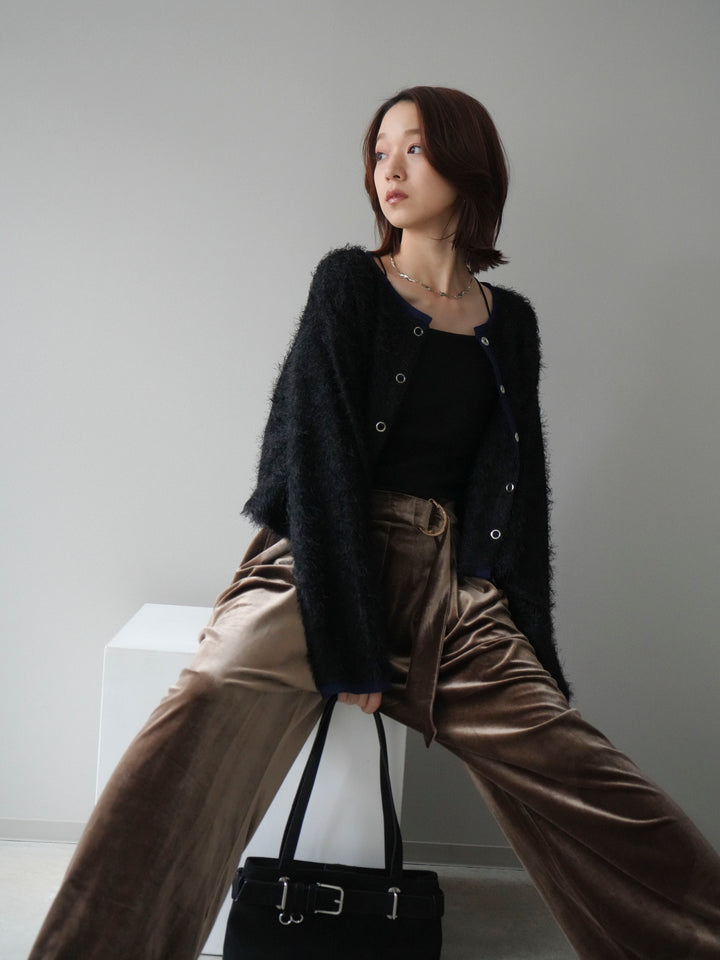 [予約]バイカラー2WAYシャギーニットカーディガン/black