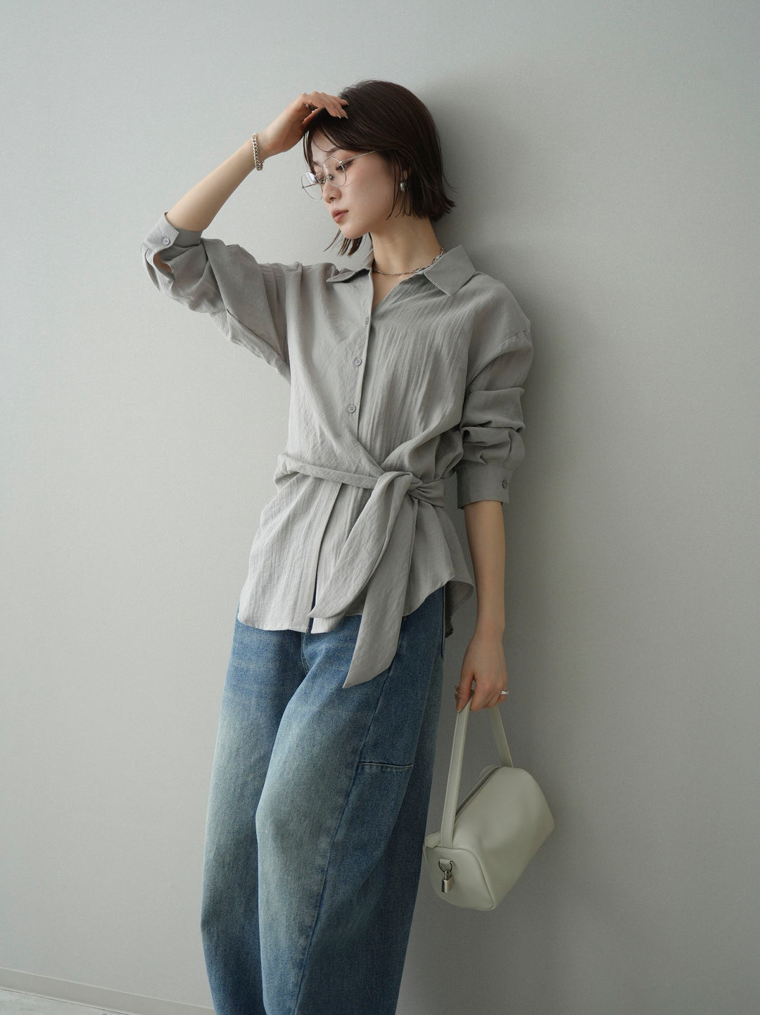 [予約]フロントアシンメトリーブラウス/gray