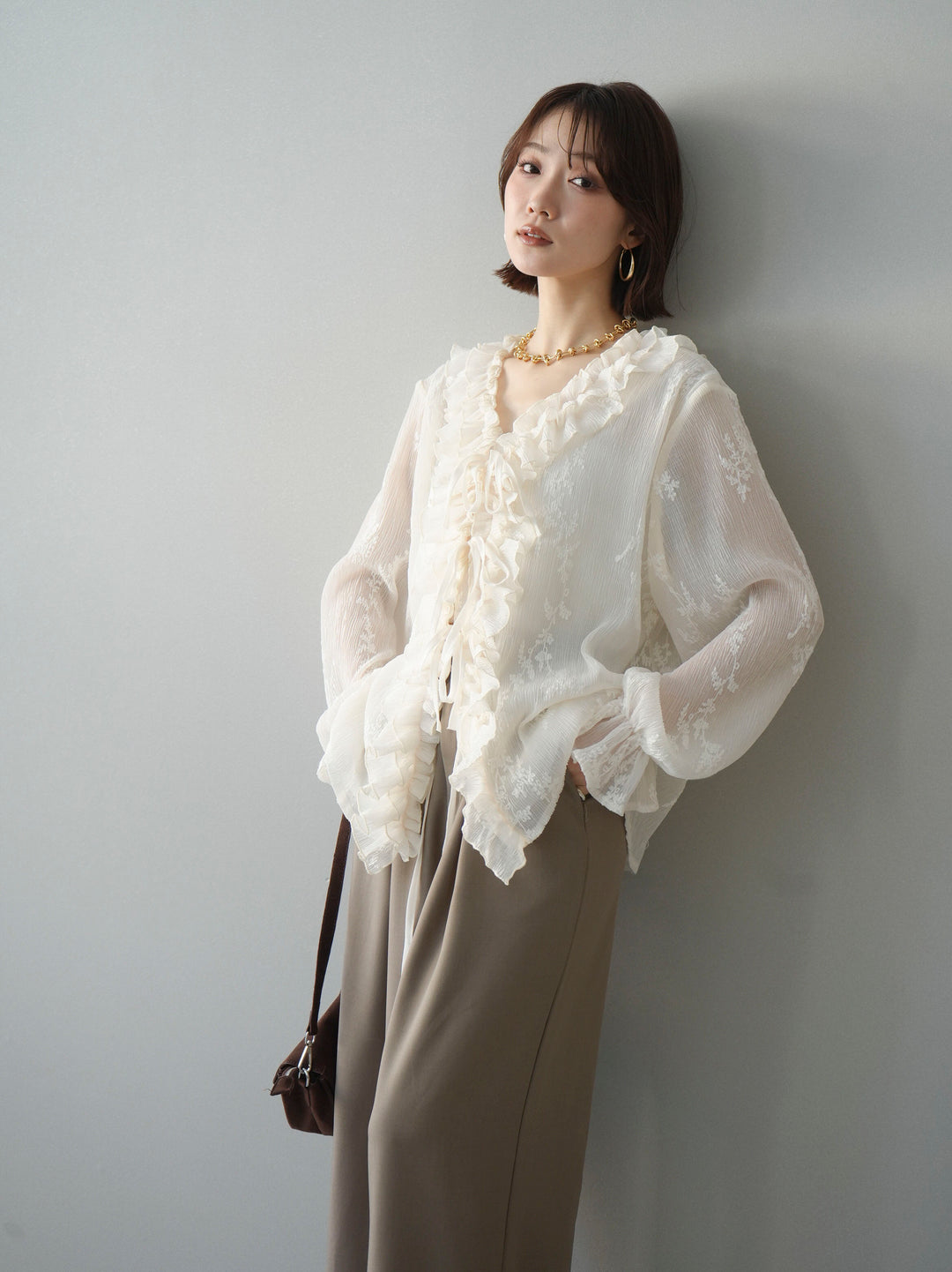 [SET]楊柳ラッフルフリルカーディガン+選べるアクセセット(2set)