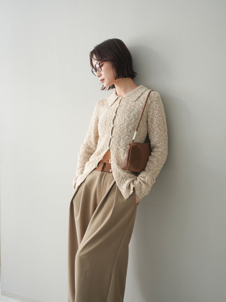 [SET]透かし編みブークレポロニットトップス+透かし編みブークレポロニットトップス(2set)