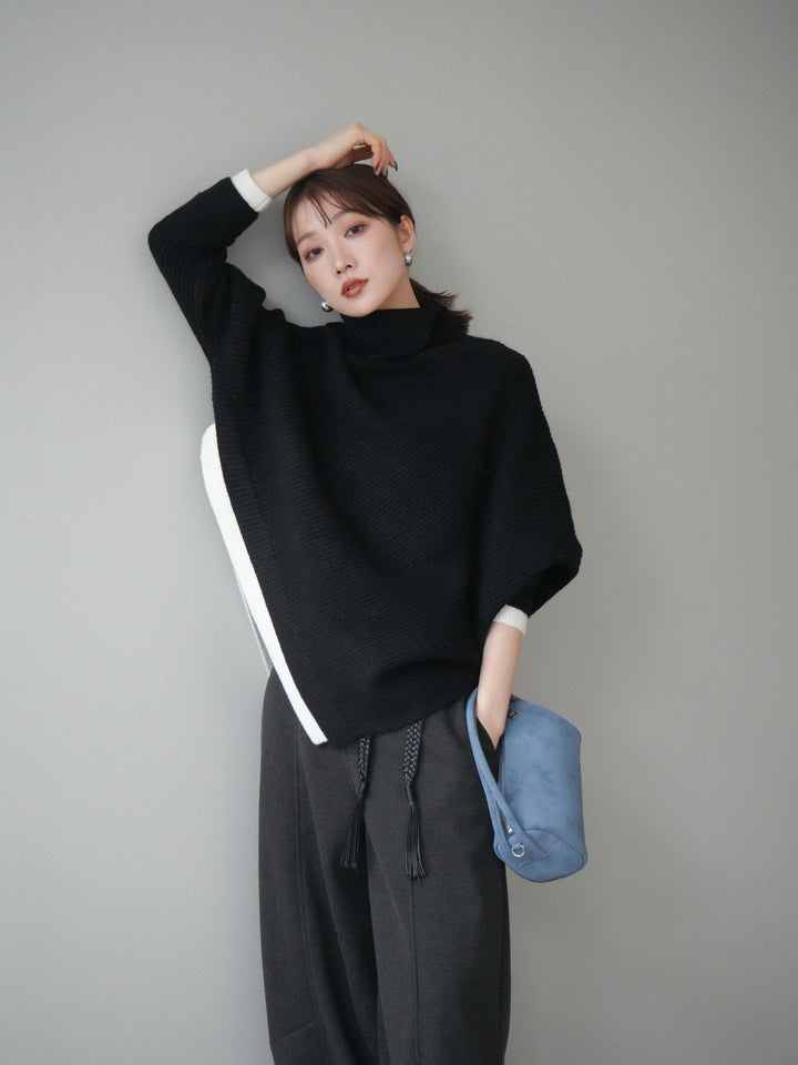 [予約]配色アシンメトリードルマンニットプルオーバー/black