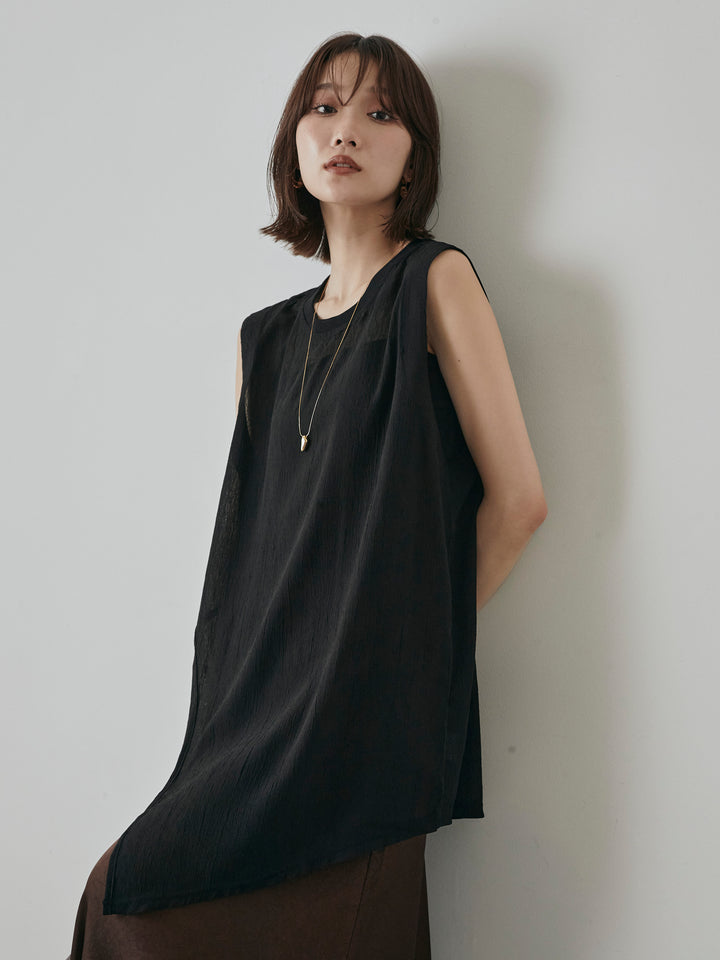 [予約]シアーワッシャーアシンメトリープルオーバー/ブラック