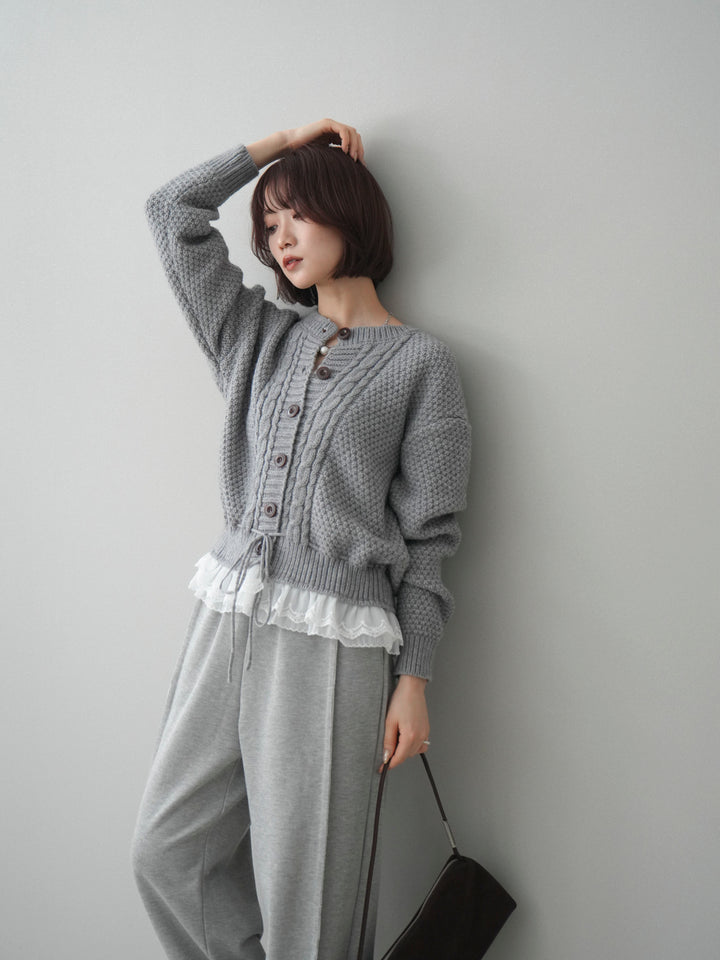 [SET]裾レースケーブルニットカーディガン+選べるアクセセット(2set)